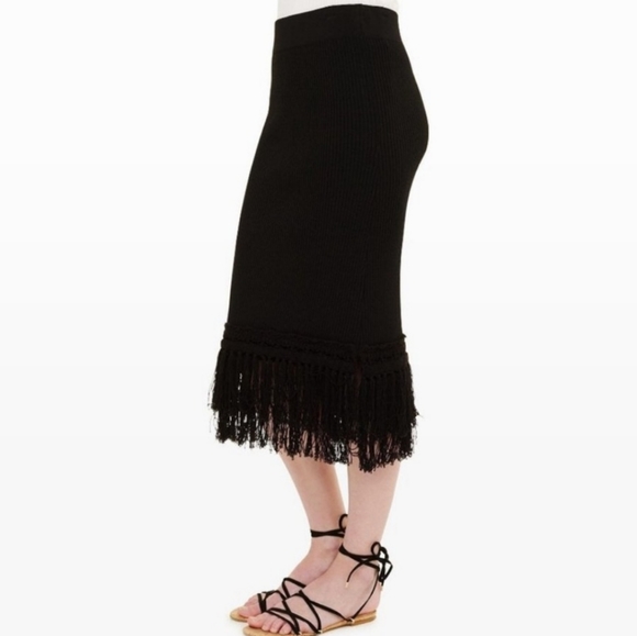 Dresses & Skirts - Pencil skirt fringe suede like black skirt